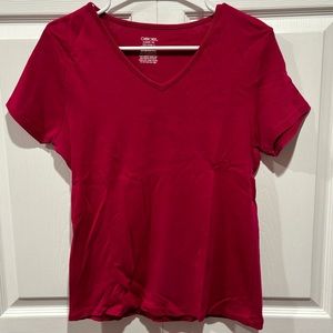 CHEROKEE Women’s Soft Cotton Short Sleeve V Neck Tee T-Shirt - hot pink, size S